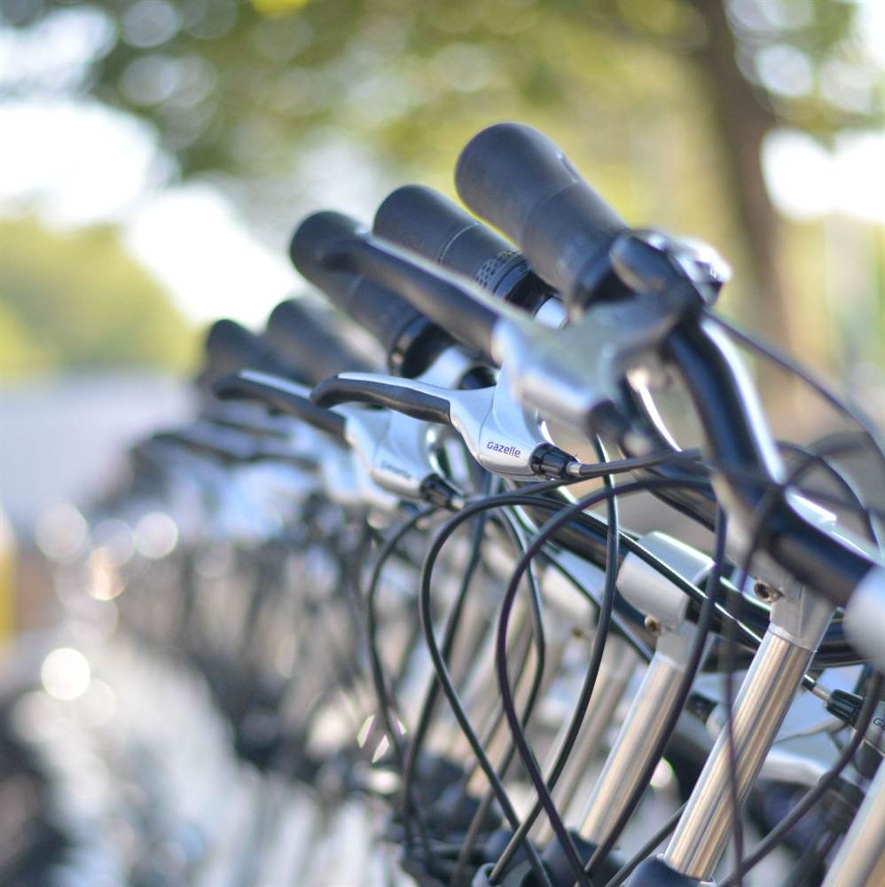 Row of freshly prepared rental bikes